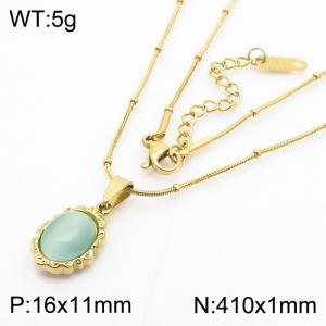 Cat's Eye Stone Charm Pendant With 41cm Chain Women Stainless Steel Necklace Gold Color - KN281755-KL