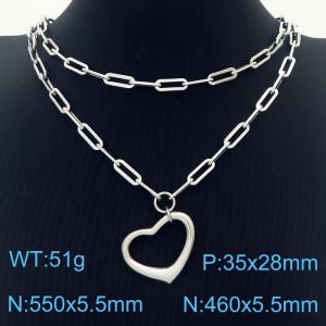 Double Layers Stainless Steel Necklace Link Chain With The Virgin Mary  Pendant Silver Color - KN281771-Z