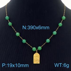 Simple 18k Gold Plated Accessories Stainless Steel Necklaces Green Beaded Women's Jewelry - KN281868-FA