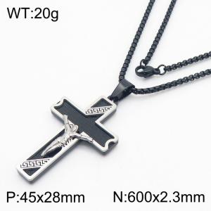 Religious 18k Black Plated Stainless Steel Jesus Catholic Cross Pendants Jewelry Necklaces - KN281871-KL