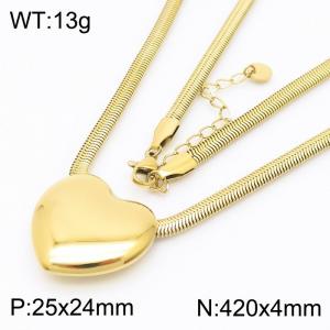 Titanium Steel Simple Smooth Peach Heart Pendant with Flat Snake Chain Necklace - KN281876-WGJD