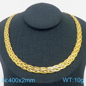 400x2mm Stainless Steel Braided Herringbone Necklace for Women Gold - KN281951-Z