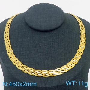450x2mm Stainless Steel Braided Herringbone Necklace for Women Gold - KN281952-Z