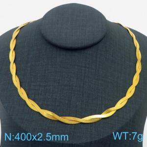 400x2.5mm Stainless Steel Braided Herringbone Necklace for Women Gold - KN281957-Z