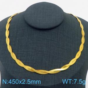 450x2.5mm Stainless Steel Braided Herringbone Necklace for Women Gold - KN281958-Z