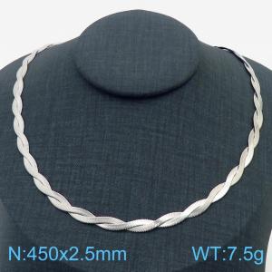 450x2.5mm Stainless Steel Braided Herringbone Necklace for Women Silver - KN281964-Z