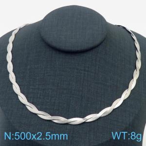 500x2.5mm Stainless Steel Braided Herringbone Necklace for Women Silver - KN281965-Z