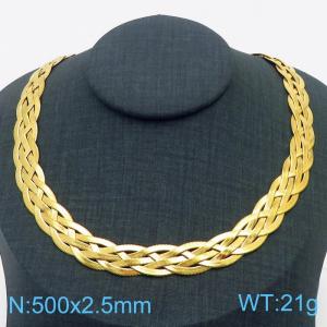 500x2.5mm Stainless Steel Braided Herringbone Necklace for Women Gold - KN281977-Z