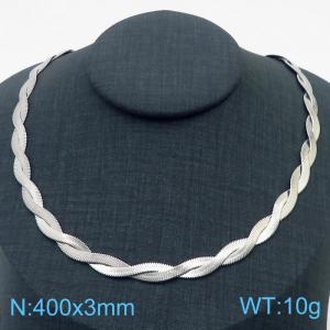 400x3mm Stainless Steel Braided Herringbone Necklace for Women Silver - KN281984-Z