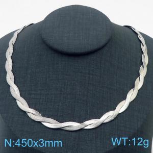 450x3mm Stainless Steel Braided Herringbone Necklace for Women Silver - KN281985-Z
