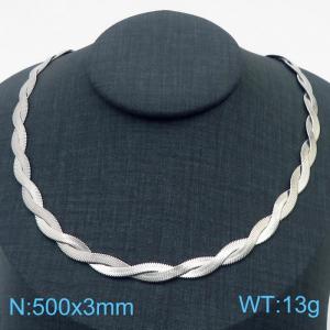 500x3mm Stainless Steel Braided Herringbone Necklace for Women Silver - KN281986-Z