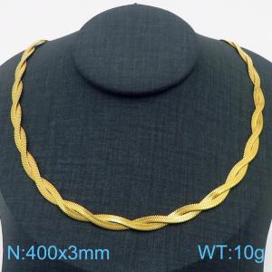 400x3mm Stainless Steel Braided Herringbone Necklace for Women Gold - KN281987-Z