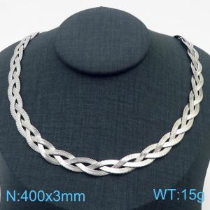400x3mm Stainless Steel Braided Herringbone Necklace for Women Silver - KN281990-Z