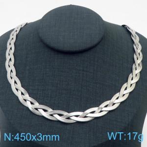 450x3mm Stainless Steel Braided Herringbone Necklace for Women Silver - KN281991-Z