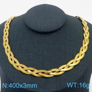 400x3mm Stainless Steel Braided Herringbone Necklace for Women Gold - KN281993-Z