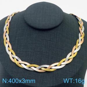 400x3mm Stainless Steel Braided Herringbone Necklace for Women - KN281996-Z