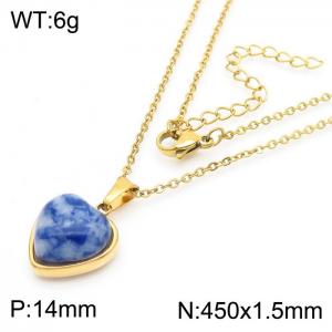 Inlaid Love Blue White Stone Pendant Gold Stainless Steel Necklace - KN282023-Z