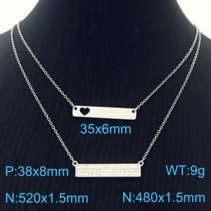Two piece set of steel colored stainless steel necklace with rectangular long pendant and hollow heart shaped long pendant - KN282029-Z