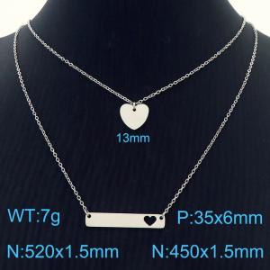 Heart shaped pendant with hollow heart shaped long strip, two piece set of steel colored stainless steel necklace - KN282031-Z
