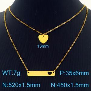 Heart shaped pendant with hollowed out heart shaped long strip, two piece set of gold stainless steel necklace - KN282032-Z