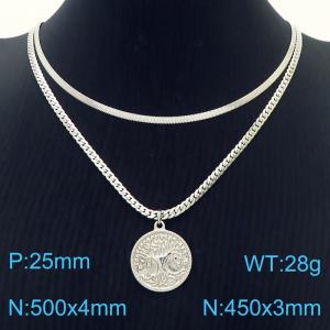 Tree of Life Pendant Double layered Steel Stainless Steel Necklace - KN282036-Z