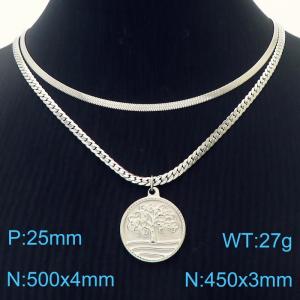 Tree of Life Pendant Double layered Steel Stainless Steel Necklace - KN282038-Z
