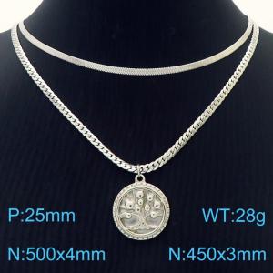 Tree of Life Pendant Double layered Steel Stainless Steel Necklace - KN282040-Z
