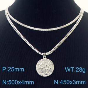 Tree of Life Pendant Double layered Steel Stainless Steel Necklace - KN282042-Z