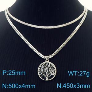 Tree of Life Pendant Double layered Steel Stainless Steel Necklace - KN282044-Z
