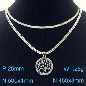 Tree of Life Pendant Double layered Steel Stainless Steel Necklace - KN282046-Z