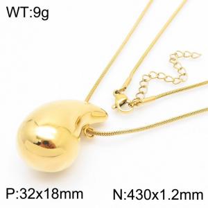 Fashionable stainless steel 430x1.2mm flat snake bone chain hanging chubby water droplet pendant charm gold necklace - KN282194-KFC