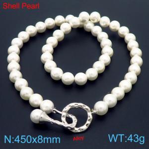 Fashionable French Silver Tone Buckle Shell Pearl Women's Necklace - KN282207-Z