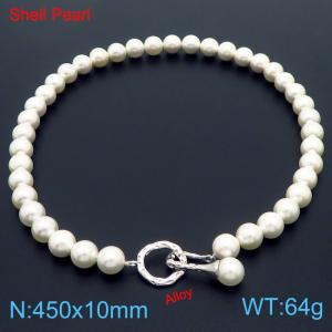 Fashionable French Silver Tone Buckle Shell Pearl Women's Necklace - KN282208-Z