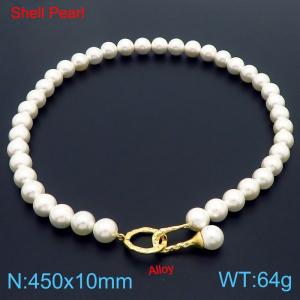 Fashionable French Gold Note Buckle Shell Pearl Women's Necklace - KN282209-Z