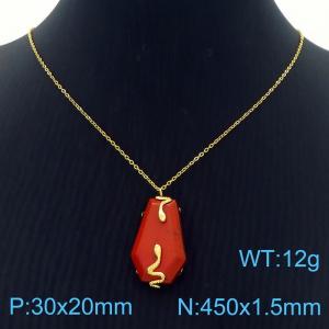 European and American fashion stainless steel O-shaped chain hanging double snake wrapped red gemstone pendant charm gold necklace - KN282726-FA