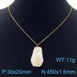 European and American fashion stainless steel O-shaped chain hanging double snake wrapped white gemstone pendant charm gold necklace - KN282727-FA