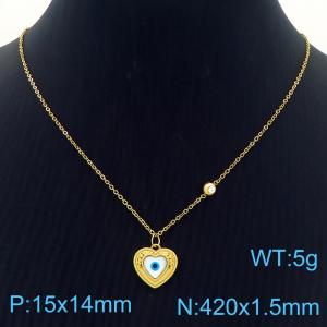 European and American fashion stainless steel single pearl splicing O-shaped chain hanging devil's eye heart-shaped pendant charm gold necklace - KN282728-FA