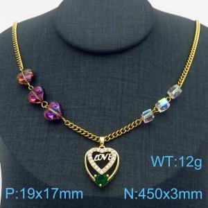 470mm Gold-Plated Stainless Steel Chain Necklace with Romantic Love Heart Pendant - KN282757-SP