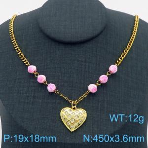 450mm Women Gold Plated Stainless Steel&Rose Links Neckalce with Love Heart Pendant - KN282766-SP