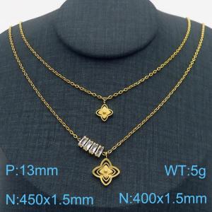450mm Women Stainless Steel Double-Chain Necklace with Flower Pendants - KN282776-SP