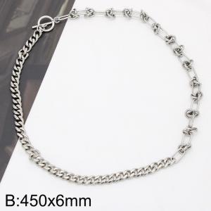 Simple and fashionable stainless steel 450 x 6mm NK chain splicing knotted chain OT buckle temperament silver necklace - KN282829-Z
