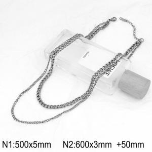 Stainless Steel Double Chain Stacking Necklace for Men Women Punk Trend Jewelry - KN282847-Z