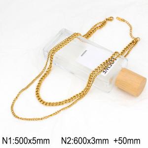 Stainless Steel Double Chain Stacking Necklace for Men Women Punk Gold Color Trend Jewelry - KN282849-Z