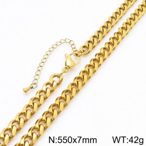 7MM Stainless Steel Figaro Chain Necklace for Men Women Simple Gold Color Trend Jewelry - KN282854-Z