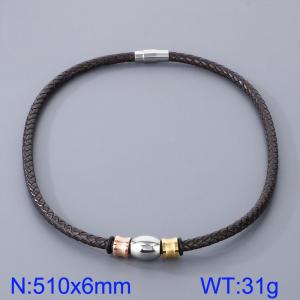 Stainless Steel Leather Necklaces - KN282874-TXH