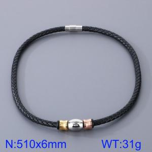 Stainless Steel Leather Necklaces - KN282875-TXH