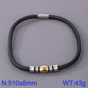 Stainless Steel Leather Necklaces - KN282876-TXH