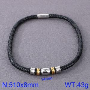Stainless Steel Leather Necklaces - KN282877-TXH