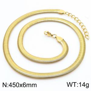 European and American Fashion Stainless Steel 450 × 6mm Flat Snake Bone Chain Lobster Button Charming Gold Necklace - KN282948-GC