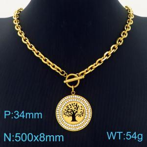 Cross border hot selling fashionable diamond inlaid life tree pendant paired with OT buckle necklace - KN283161-Z
